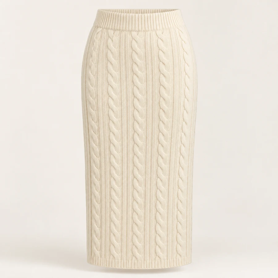 Vanilla Cable Knit Skirt in Vanilla
