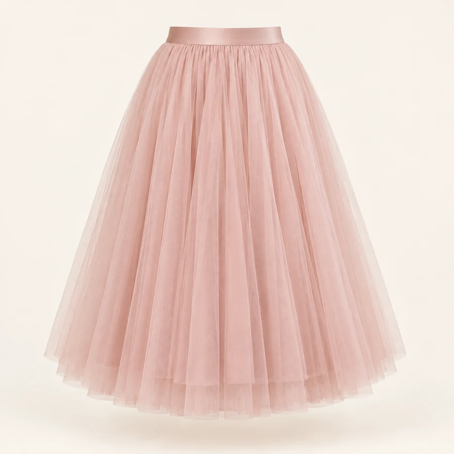 Cloud Tulle Midi Skirt in Blush Pink
