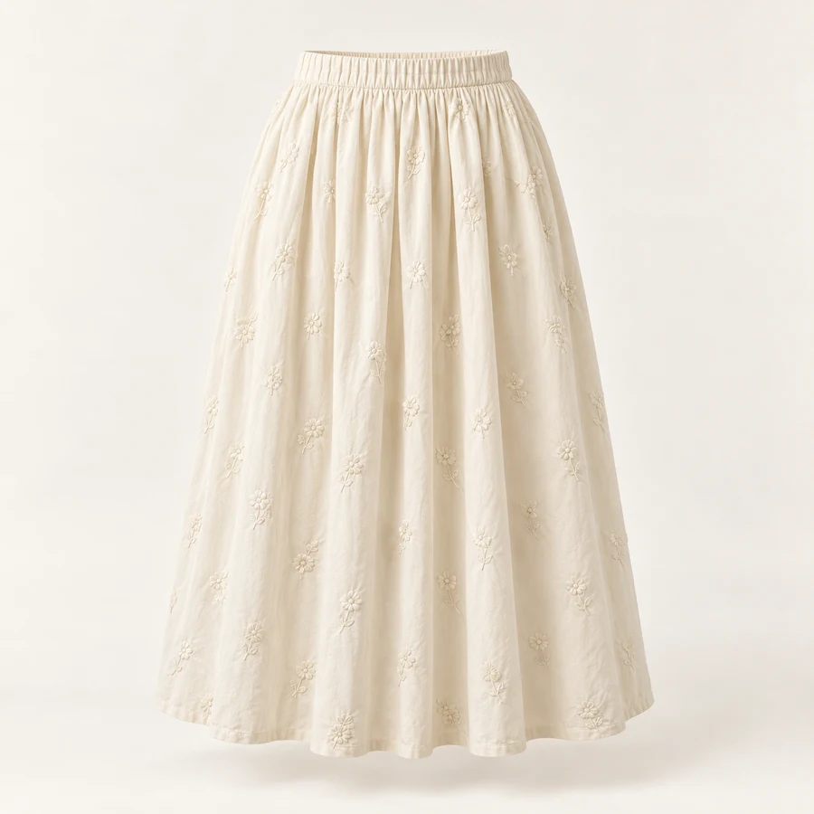 Pearl Garden Embroidered Skirt in Ivory