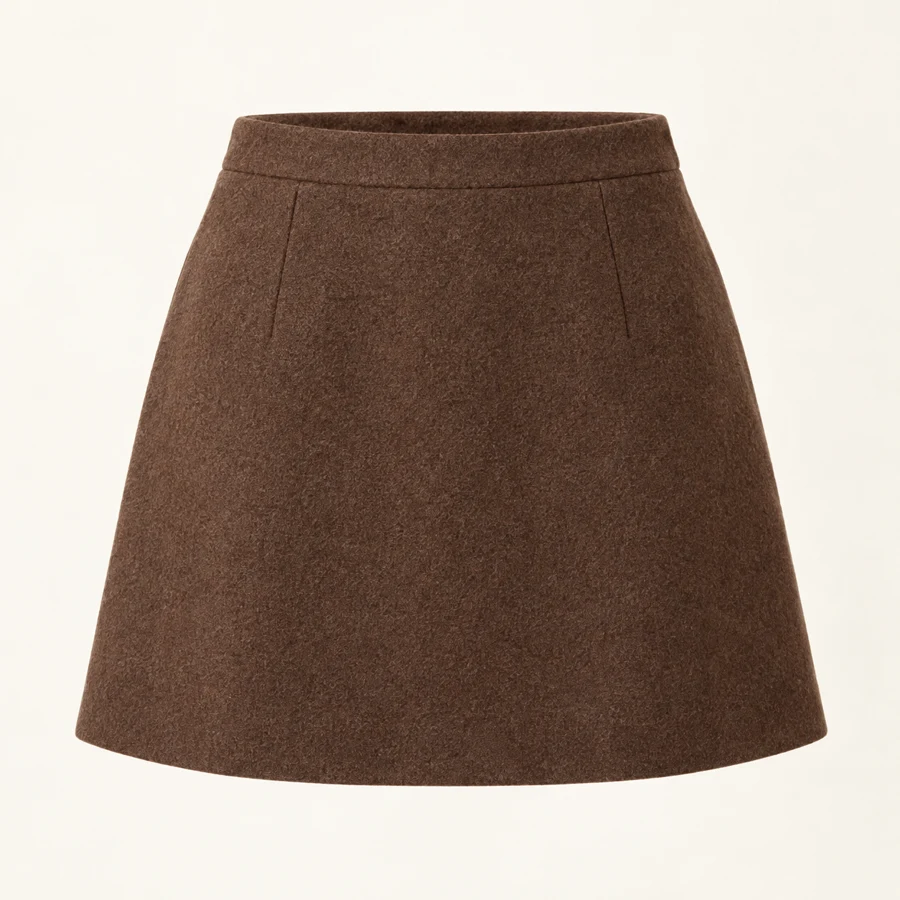 Cocoa Wool-Blend Mini Skirt in Cocoa