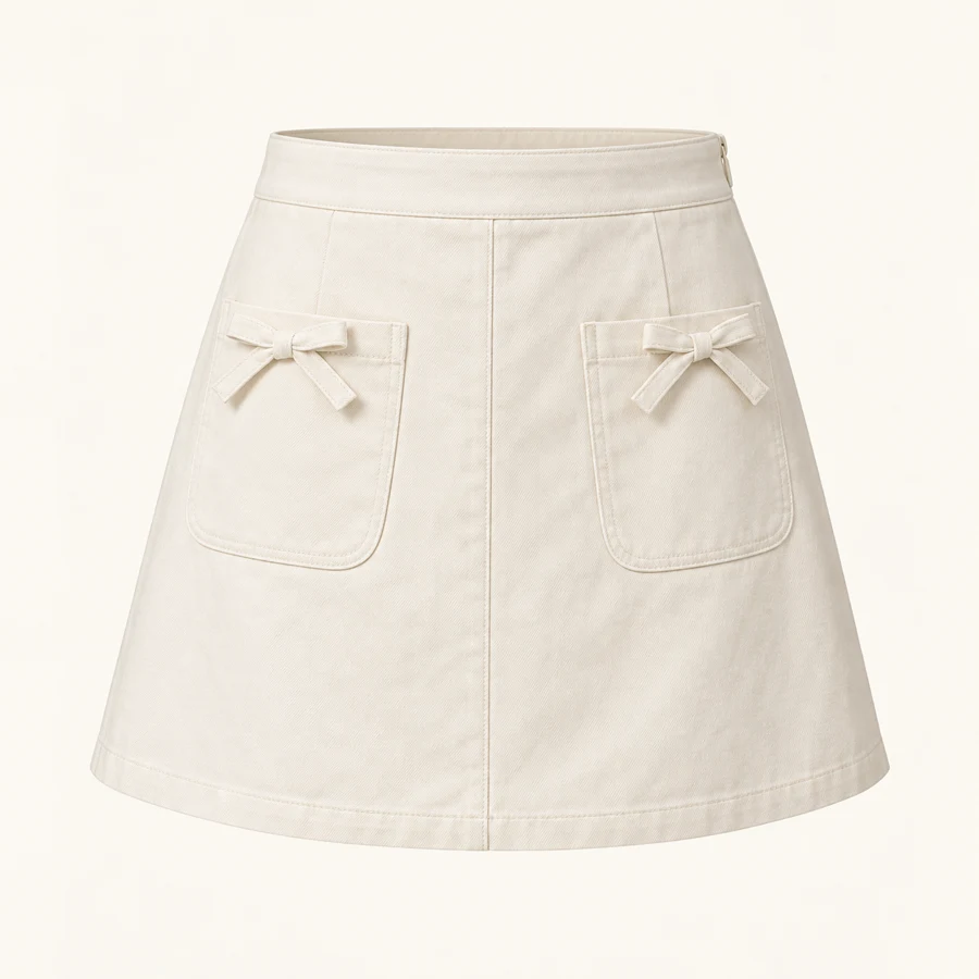Ribbon Pocket A-Line Skirt in Ivory